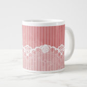 Roze en witte achtergrond met zwarte kant grote koffiekop (Voorkant rechts)