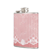 Roze en witte achtergrond met zwarte kant heupfles (Links)