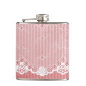 Roze en witte achtergrond met zwarte kant heupfles (Voorkant)