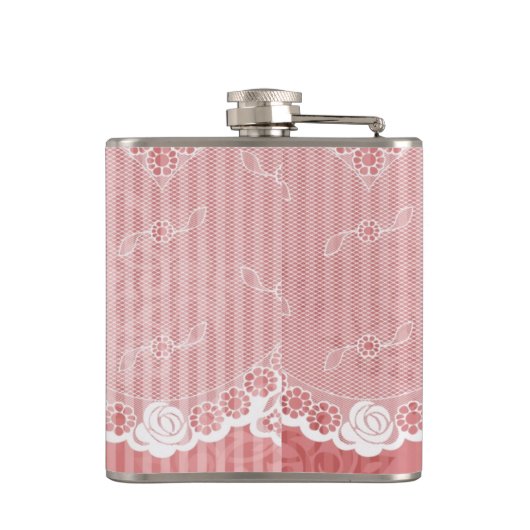 Roze en witte achtergrond met zwarte kant heupfles (Achterkant)