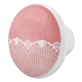 Roze en witte achtergrond met zwarte kant keramische knop (Rechts)