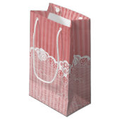 Roze en witte achtergrond met zwarte kant klein cadeauzakje (Voorkant Gekanteld)