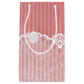 Roze en witte achtergrond met zwarte kant klein cadeauzakje (Voorkant)