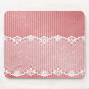 Roze en witte achtergrond met zwarte kant muismat