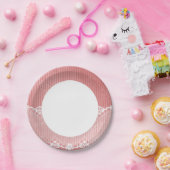 Roze en witte achtergrond met zwarte kant papieren bordje (Feest)