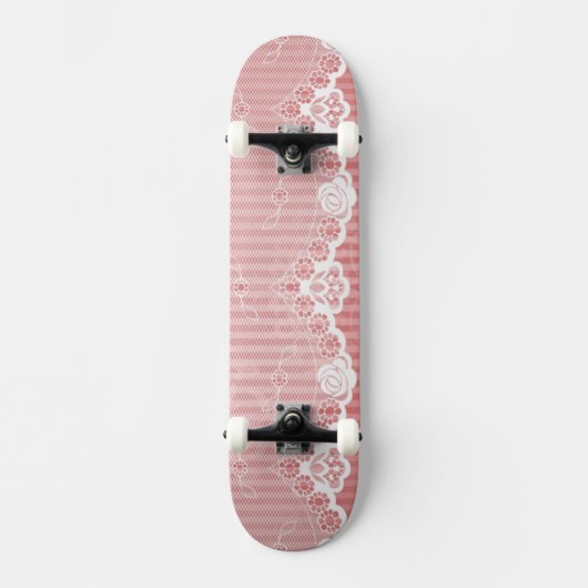 Roze en witte achtergrond met zwarte kant persoonlijk skateboard (Voorkant)