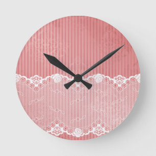 Roze en witte achtergrond met zwarte kant ronde klok
