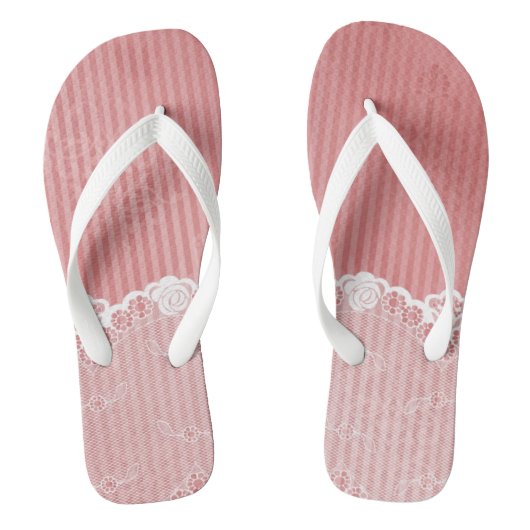 Roze en witte achtergrond met zwarte kant teenslippers (Voetbed)
