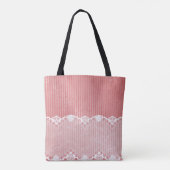 Roze en witte achtergrond met zwarte kant tote bag (Achterkant)