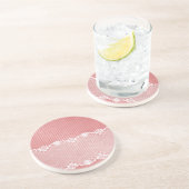 Roze en witte achtergrond met zwarte kant zandsteen onderzetter (Zijkant)