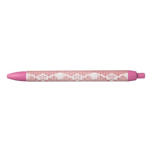 Roze en witte achtergrond met zwarte kant zwarte inkt pen (Voorkant)