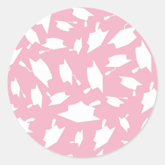 Roze en witte Afstuderen Sticker (Voorkant)