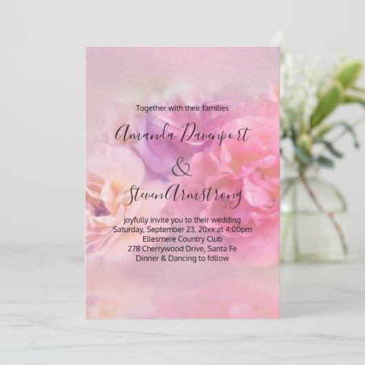  roze en witte anjers Foto bruiloft Kaart (Staand voorkant)