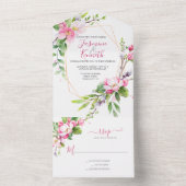 Roze en witte appel Blossom Weddenschap All In One Uitnodiging (Binnen)