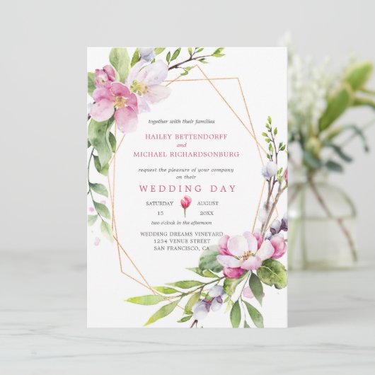 Roze en witte appel Blossom Weddenschap Kaart (Staand voorkant)