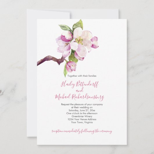Roze en witte appelbloesem op Twig Wedding Kaart (Voorkant)