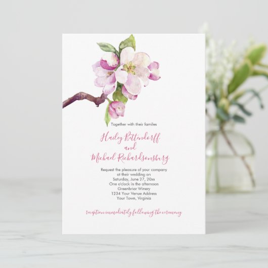 Roze en witte appelbloesem op Twig Wedding Kaart (Staand voorkant)