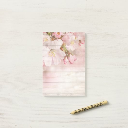 Roze en witte appels bloesems post-it® notes (Op bureau)