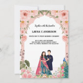 Roze en witte aquarel huwelijksuitnodiging kaart (Voorkant)