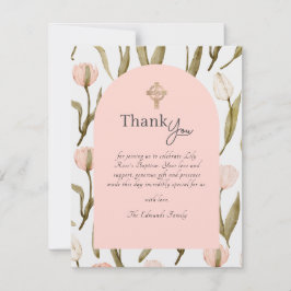 Roze en Witte Aquarel Tulpen Doop Bedankkaart