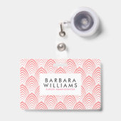Roze en witte art-deco geometrische patroon badge (Voorzijde met uittrekbare clip)