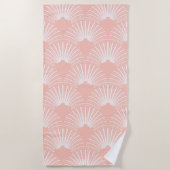 Roze en witte Art-Deco-patroon Strandlaken (Voorkant)