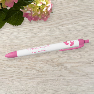 Roze en witte Baby Aangepast Baby shower Zwarte Inkt Pen