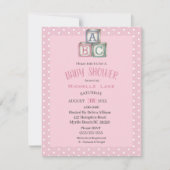 Roze en witte Baby Blokken Uitnodiging van Meisjes (Voorkant)