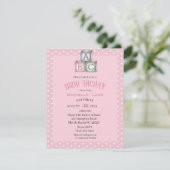 Roze en witte Baby Blokken Uitnodiging van Meisjes (Staand voorkant)