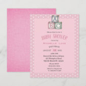 Roze en witte Baby Blokken Uitnodiging van Meisjes (Voorkant / Achterkant)