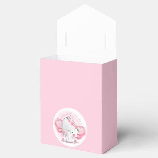 Roze en witte Baby Elephant Party Favor Box Bedankdoosjes (Geopend)