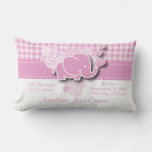 Roze en witte Baby olifantengeboorte Kussen (Voorkant)