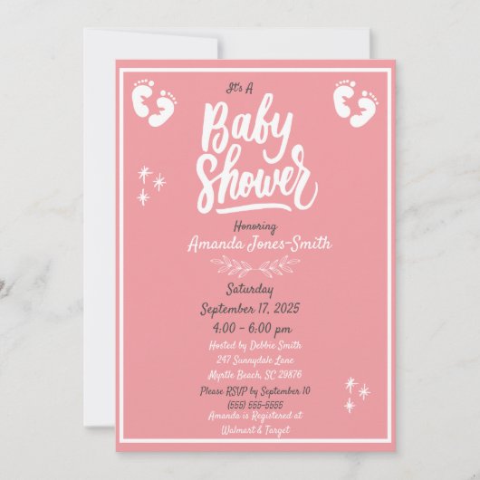 Roze en witte Baby shower Kaart (Voorkant)