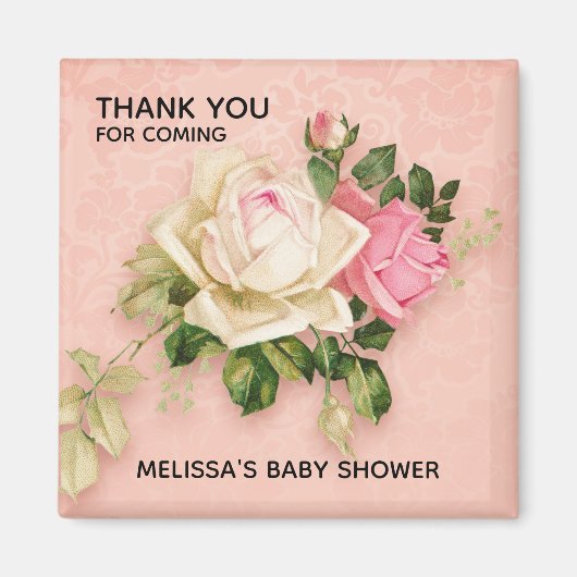 Roze en witte Baby shower Magneet (Voorkant)