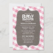 Roze en witte Baby shower van Gingham Canvas Kaart (Voorkant)