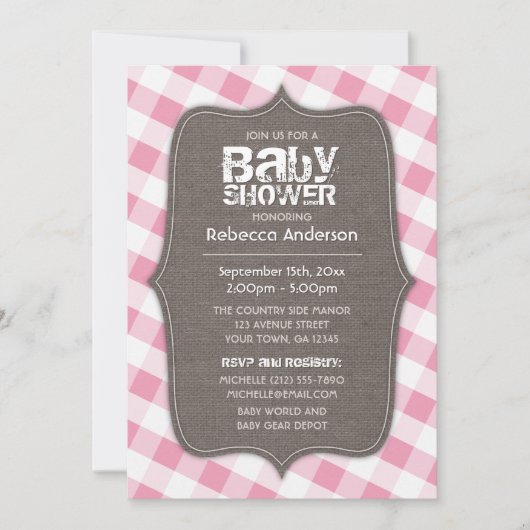 Roze en witte Baby shower van Gingham Canvas Kaart (Voorkant)