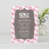Roze en witte Baby shower van Gingham Canvas Kaart (Staand voorkant)