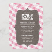 Roze en witte Baby shower van Gingham Canvas Kaart (Voorkant / Achterkant)
