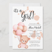Roze en witte Baby shower van Teddy Bear Kaart (Voorkant)