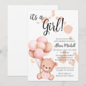 Roze en witte Baby shower van Teddy Bear Kaart (Voorkant / Achterkant)