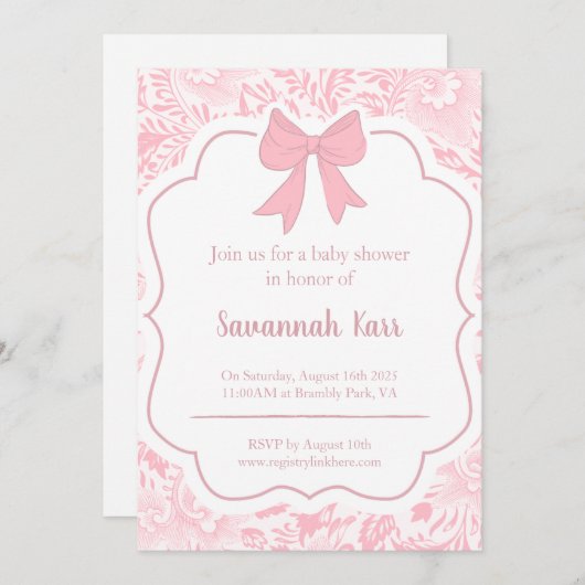 Roze en witte baby showers uitnodiging (Voorkant / Achterkant)