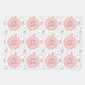 Roze en witte baby's 1e Valentijnsdag teddybeer Inpakpapier Vel (Voorkant)