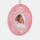Roze en witte "Baby's First Kerstmis"-versiering Keramisch Ornament (Rechts)