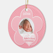 Roze en witte "Baby's First Kerstmis"-versiering Keramisch Ornament (Links)