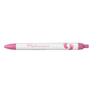 Roze en witte babyvoetjes Aangepaste baby shower f Zwarte Inkt Pen
