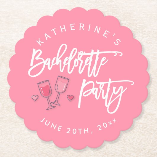 Roze en Witte Bachelorette-feest Kartonnen Onderzetters (Voorkant)