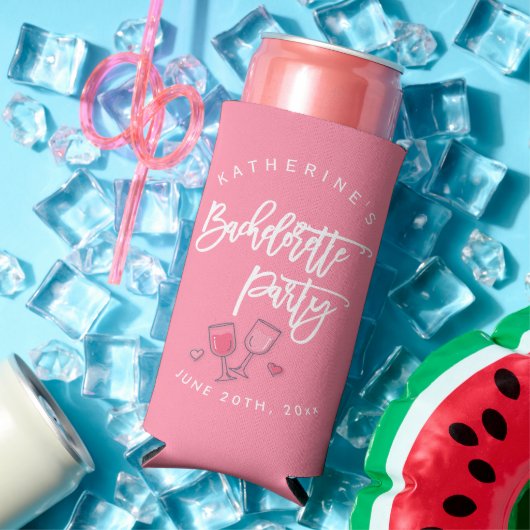 Roze en Witte Bachelorette-feest Seltzer Blikjeskoeler (Insitu Zomer)
