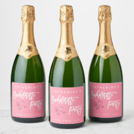 Roze en Witte Bachelorette-feest Sparkling Wijnetiket