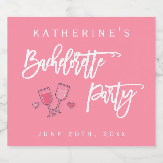Roze en Witte Bachelorette-feest Sparkling Wijnetiket (Enkel label)
