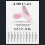 Roze en witte balletdanslang uit de band flyer<br><div class="desc">Bevorder uw dansschool of balletlessen met deze flyer die een afbeelding bevat van een paar balletschoenen in lichtroze met zwarte letters tegen een gewone witte achtergrond. Het is makkelijk om deze vliegers te personaliseren met al je informatie. De afscheurstroken of de aftrekstrips maken dit perfect voor gebruik op bulletin planken...</div>